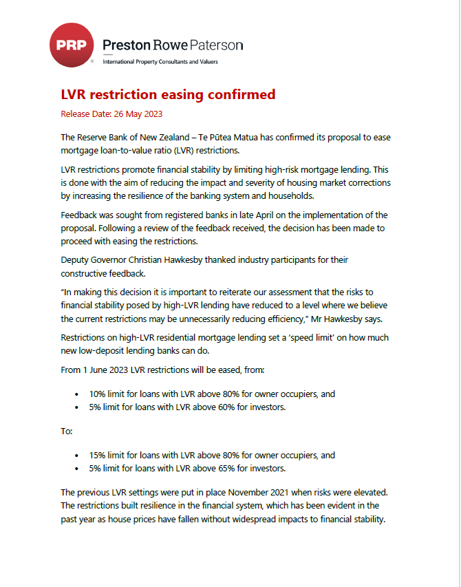 26.05.2023 - LVR restriction easing confirmed