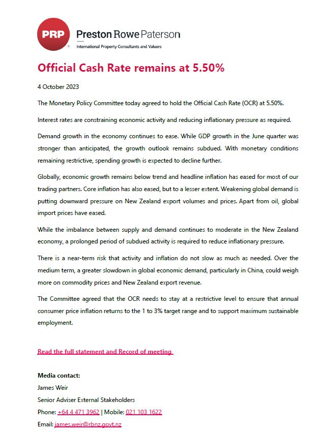 04.10.2023 Official Cash Rate remains at 5.50%