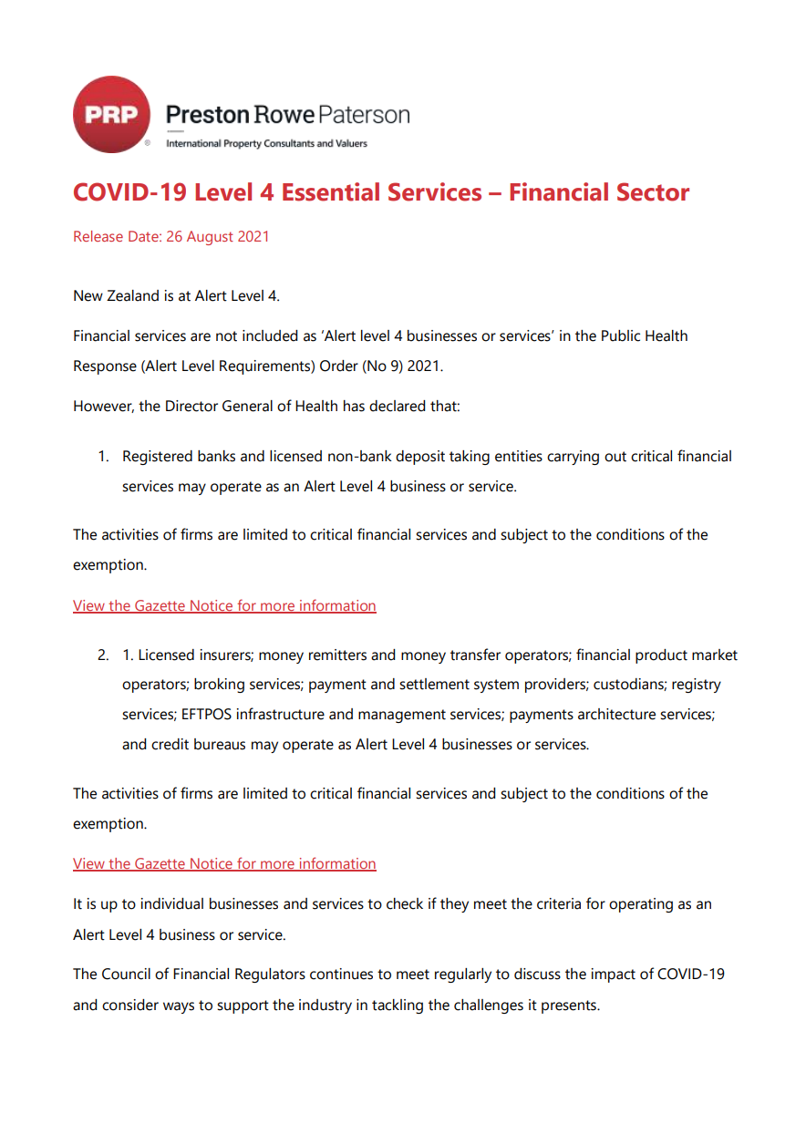 26.08.2021 - COVID-19 Level 4 Essential Services - Financial Sector