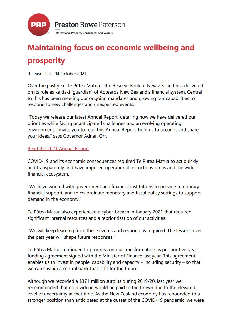 04.10.2021 - Maintaining focus on economic wellbeing and prosperity